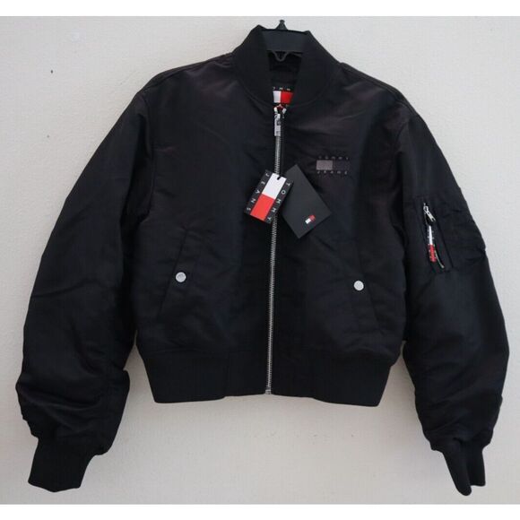 Tommy Hilfiger DH68420770 Women Sz S Black Remastered Nylon Bomber Jacket - Picture 1 of 15